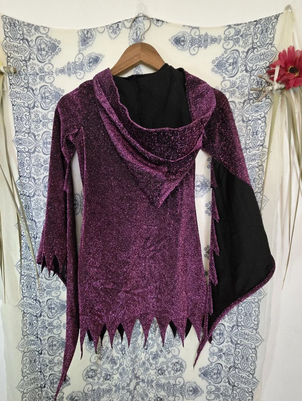 Spirit Halloween Purple Glitter Hooded Witch Costume Dress Girls M
